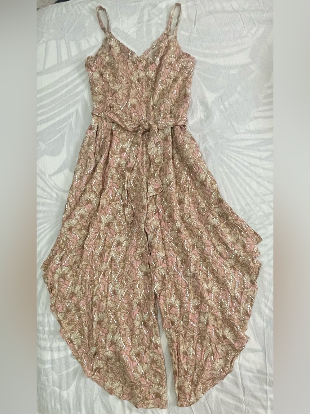 MSK Pink and Gold Metallic Lace-Effect Spaghetti Strap Jumpsuit